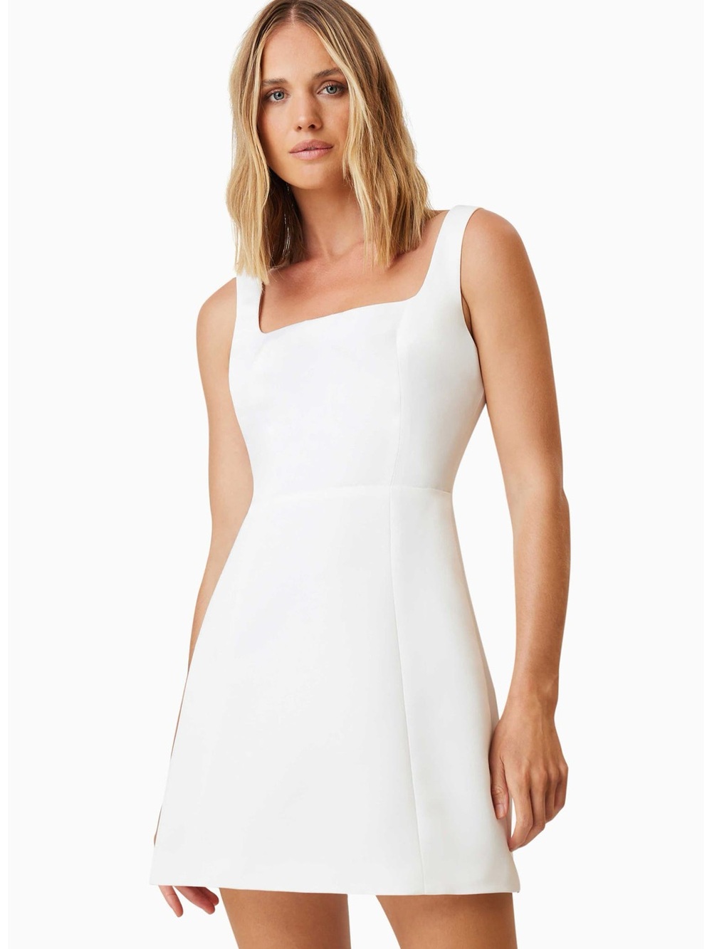 Elliatt Amelie Square Neck Duchesse Cocktail White Minidress, Bride, Sz Large